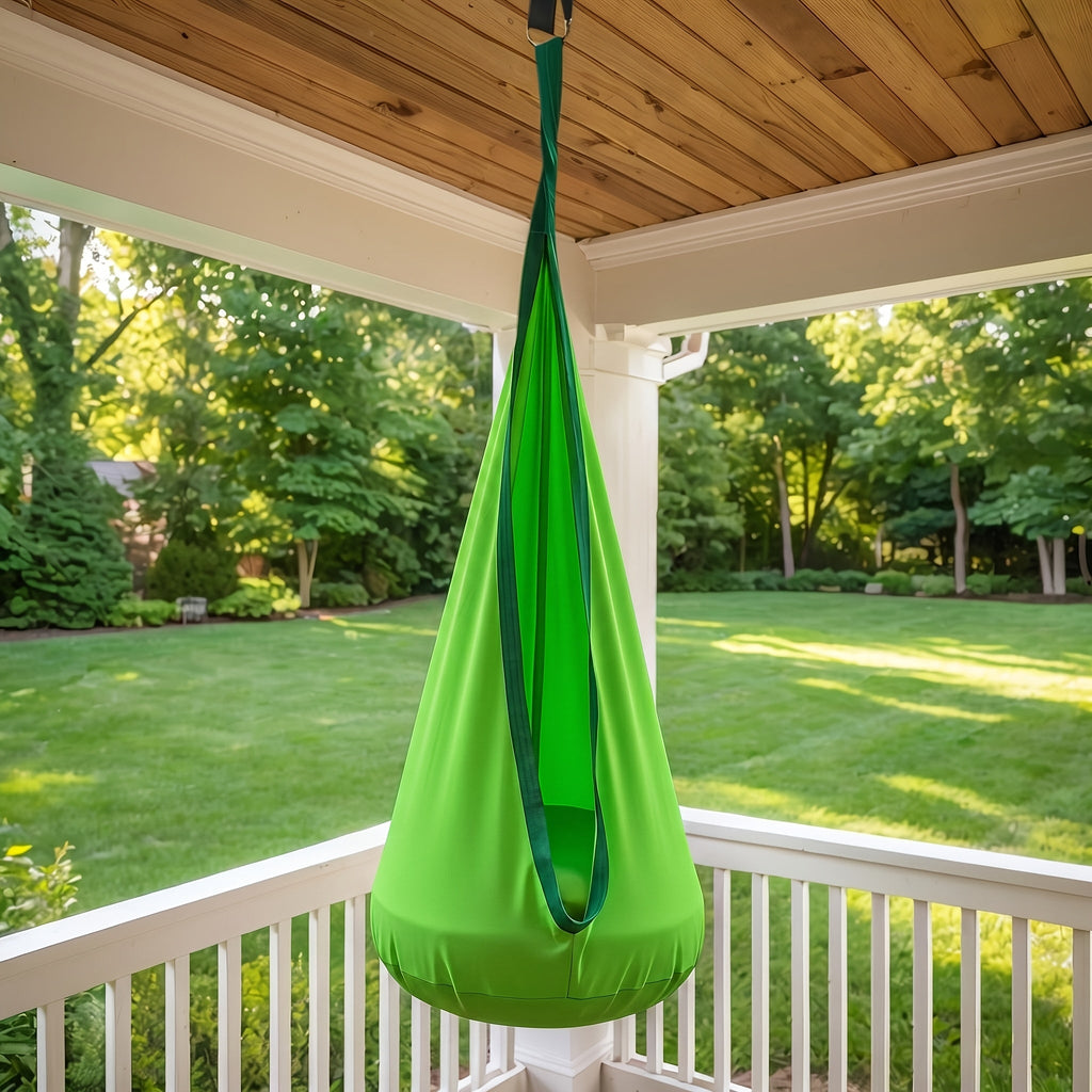 Nylon Hanging Hammock Chair with Inflatable Pillow, Storage Pocket and Four Colors for Indoor or Patio Use