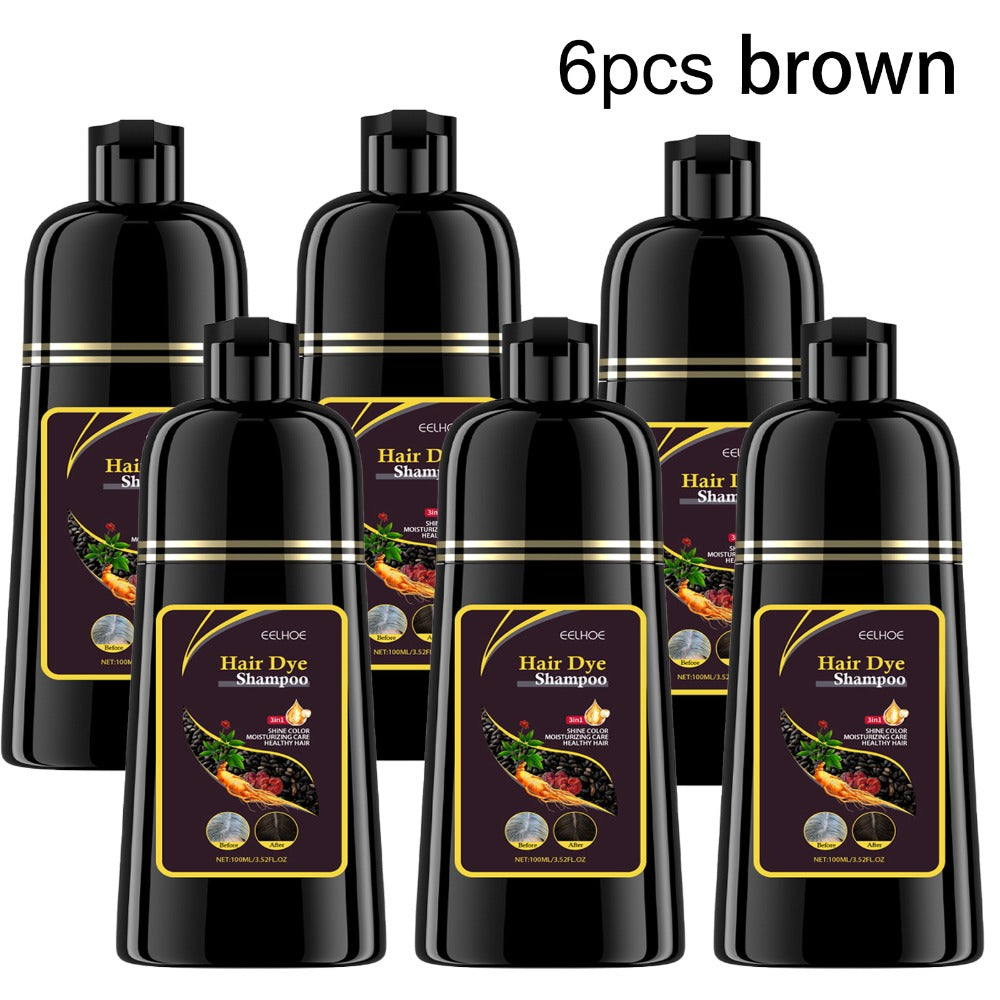 Hair Color Shampoo, EELHOE 3-in-1 Six-Bottle 3.38oz Set in Black, Brown or Mixed Color Packs