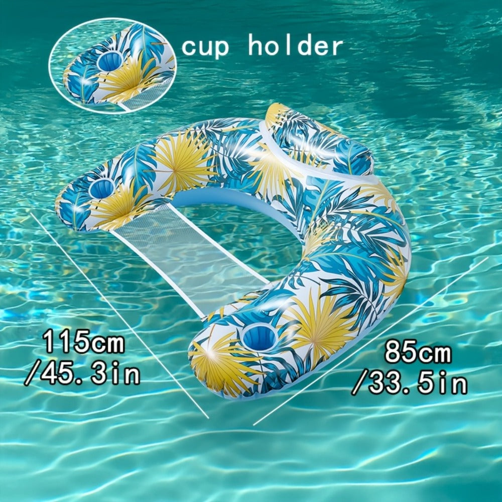 Inflatable Pool Float Chair with Cup Holder & Backrest for Adults – Striped Durable Water Lounge Float, 3-Color Set
