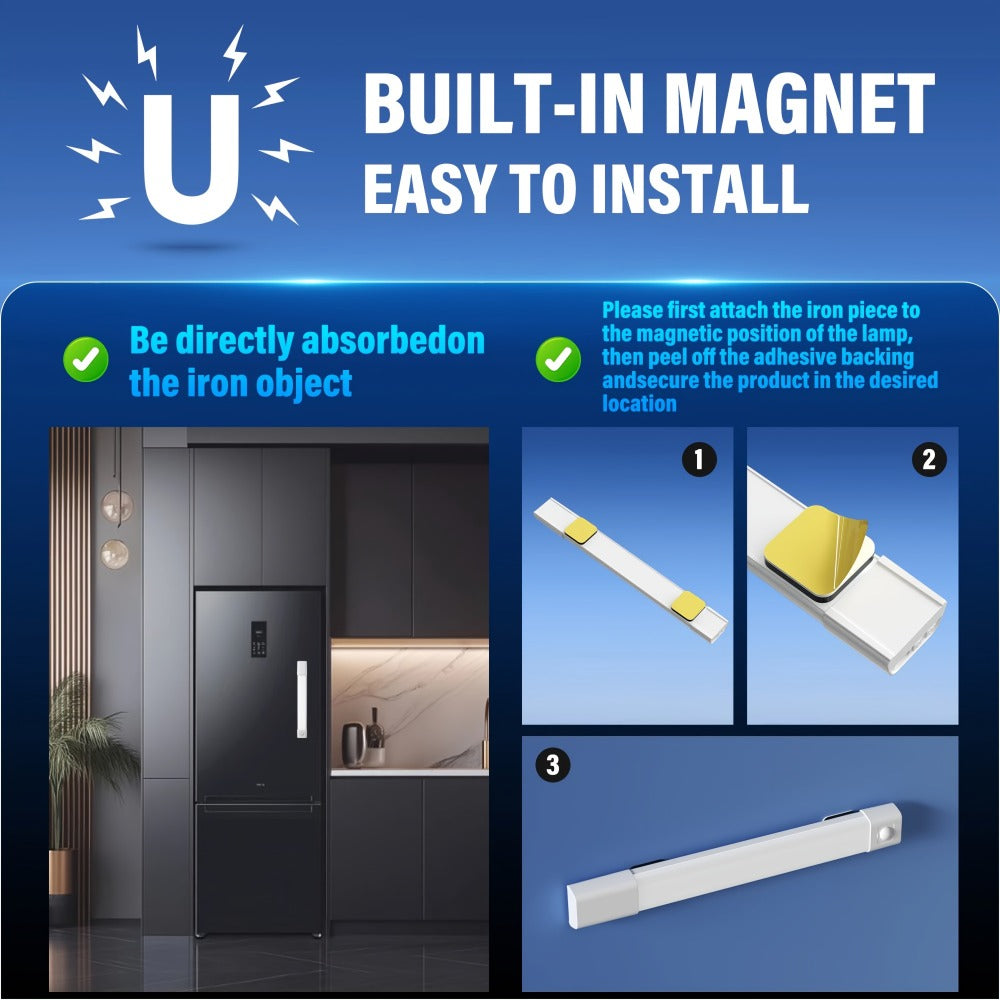 Motion Sensor LED Cabinet Light 4 Pack USB Powered – 3 Color Modes, Wireless Under Cabinet Lighting Bar