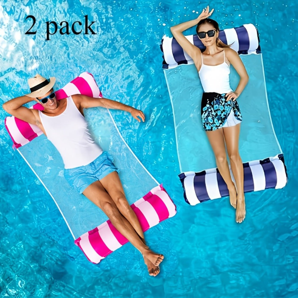Pool Float Striped Hammock Two-Pack with Mesh Center and Inflatable End Bolsters, 51.18 x 27.56 Inches