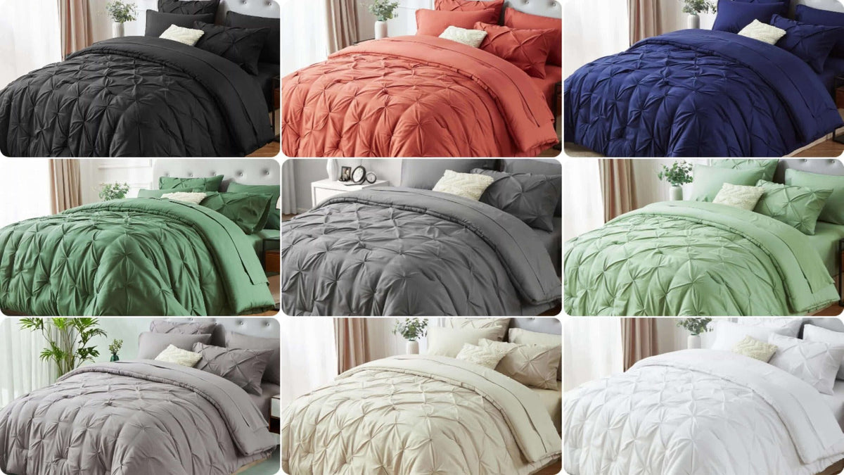 Comforter Set Luxurious Pleated 5/7pcs Bed in a Bag, Plush Fiber Fill, Year-Round Warmth - Quilted Comforter