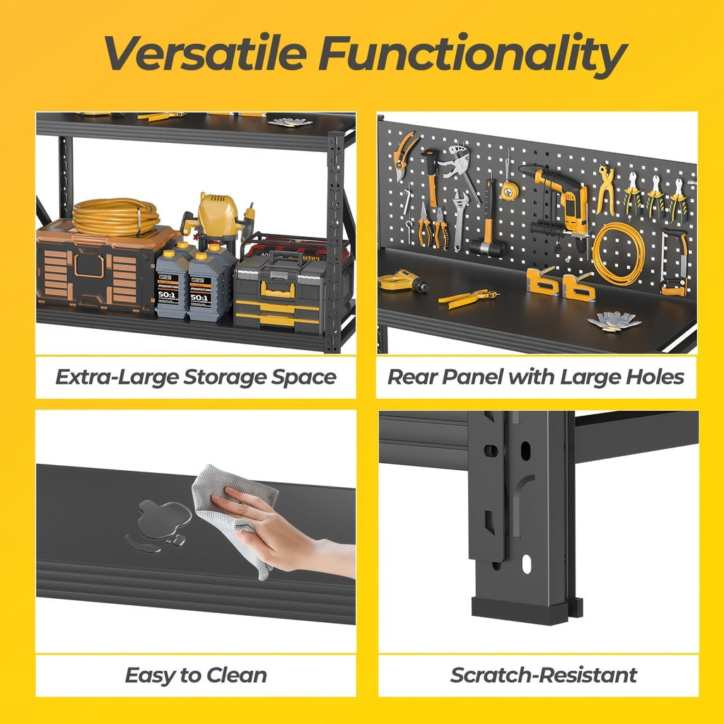 47-Inch Black Metal Workbench with Pegboard, Two Adjustable Shelves and 47.2 x 47.09 x 19-Inch Frame