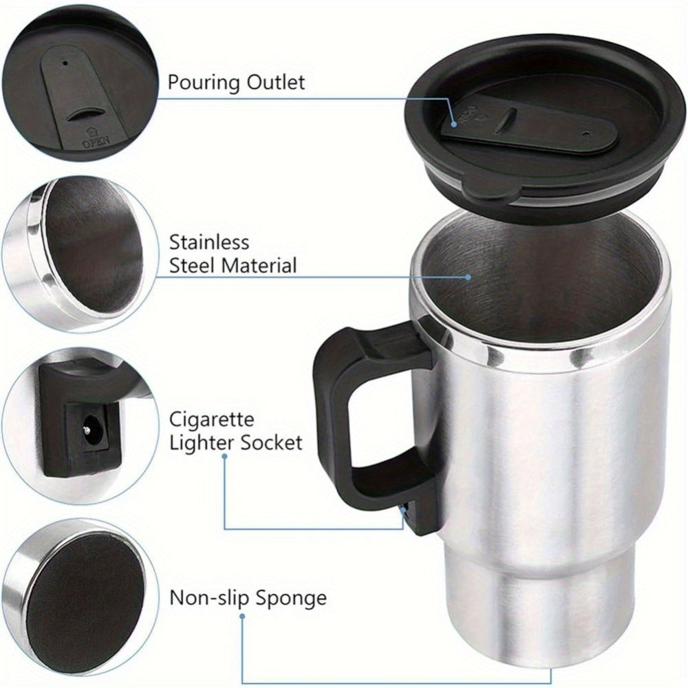 12V Car Electric Kettle 450ml Stainless Steel Travel Heating Cup Auto Shut-Off Portable Car for Entryways, Bedrooms and Living Spaces