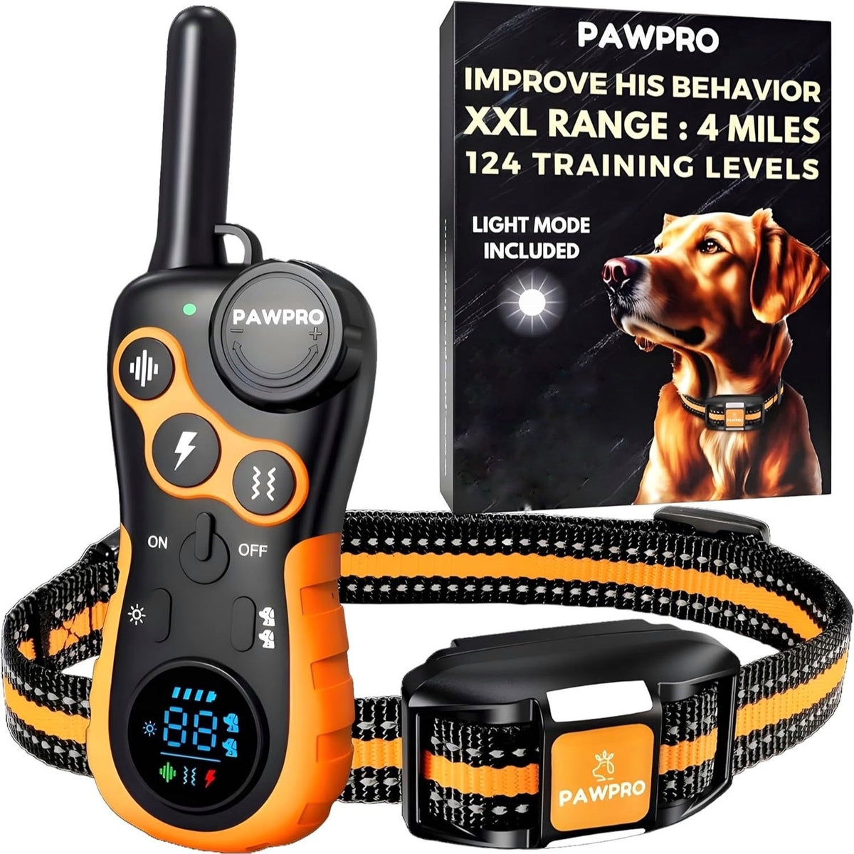 Dog Training Collar PAWPRO Remote Set with 4-Mile Range, Beep, Vibration, Static Stimulation and LED Modes