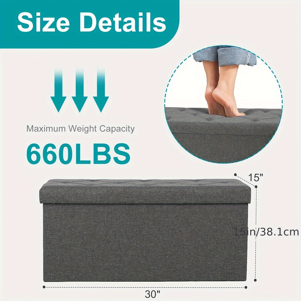 Ottoman Folding Storage Bench in 30- or 43-Inch Options with Padded Lift-Off Lid and Multiple Fabric Colors