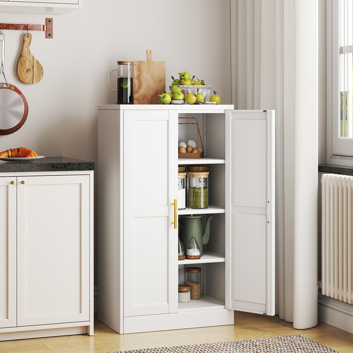 Metal Storage Cabinets and Pantry Cabinets shown in the 【WHITE】 option