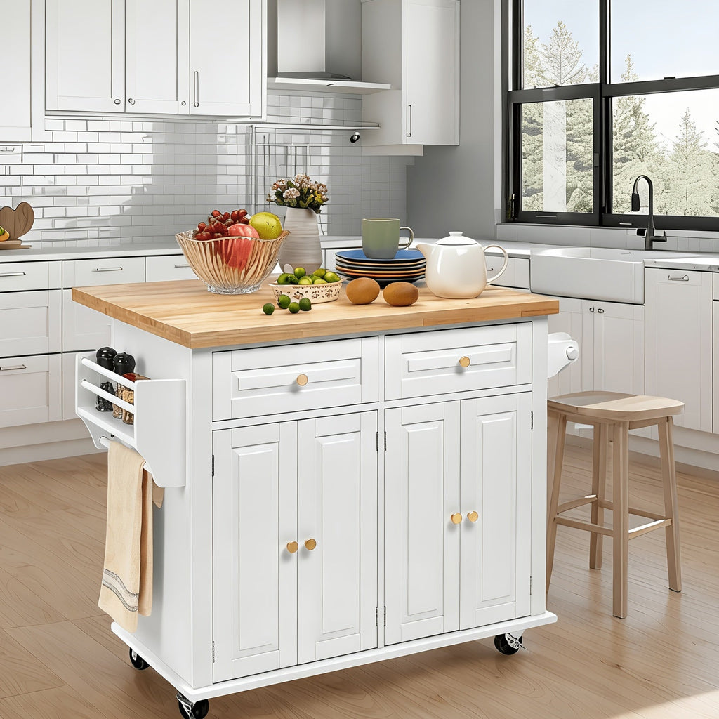 43-Inch Rolling Kitchen Island Cart with Rolling Wheels for Organized Everyday Storage