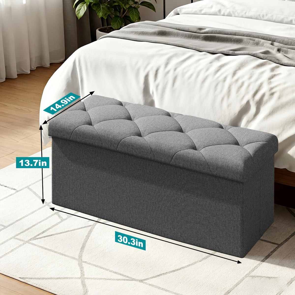 30- or 43-Inch Storage Ottoman Bench with Lift-Top Interior and Gray, Brown or Pullout Organizer Options