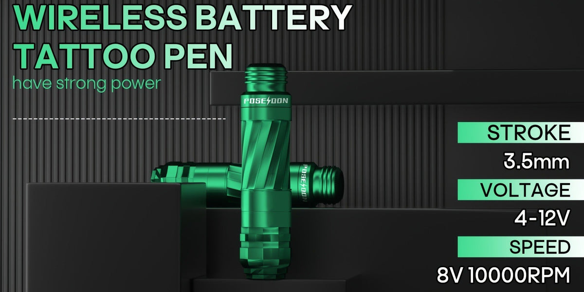 Tattoo Machine Kit POSEIDON V3 PRO LTK06 Wireless Pen with Extra 1400mAh Battery, LCD, 20 Cartridges and 6 Inks