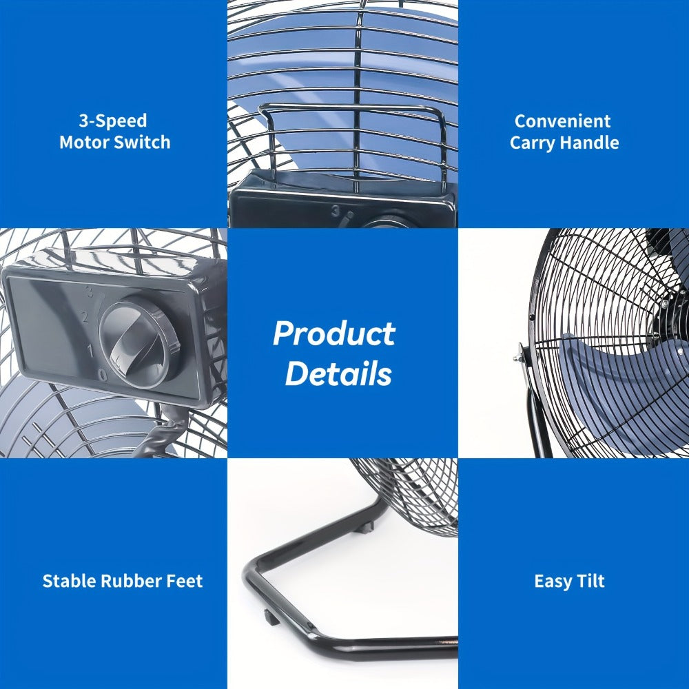 Three-Speed Metal Floor Fan with Tilt Frame in 9-, 14- or 20-Inch Black, Silver or Blue Options