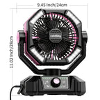 Camping Fan Battery Powered 20000mAh, Dual Motor 8-Speed Portable Tent Fan with Remote Control, 4 LED Lanterns and Hanging Hook