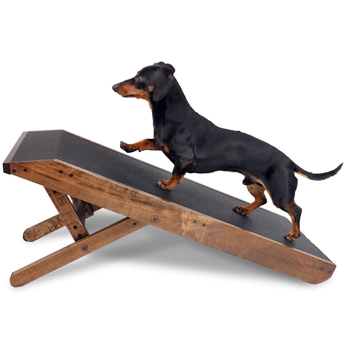 Foldable Non Slip Dog Ramp for Couch, Walnut / Without Rails