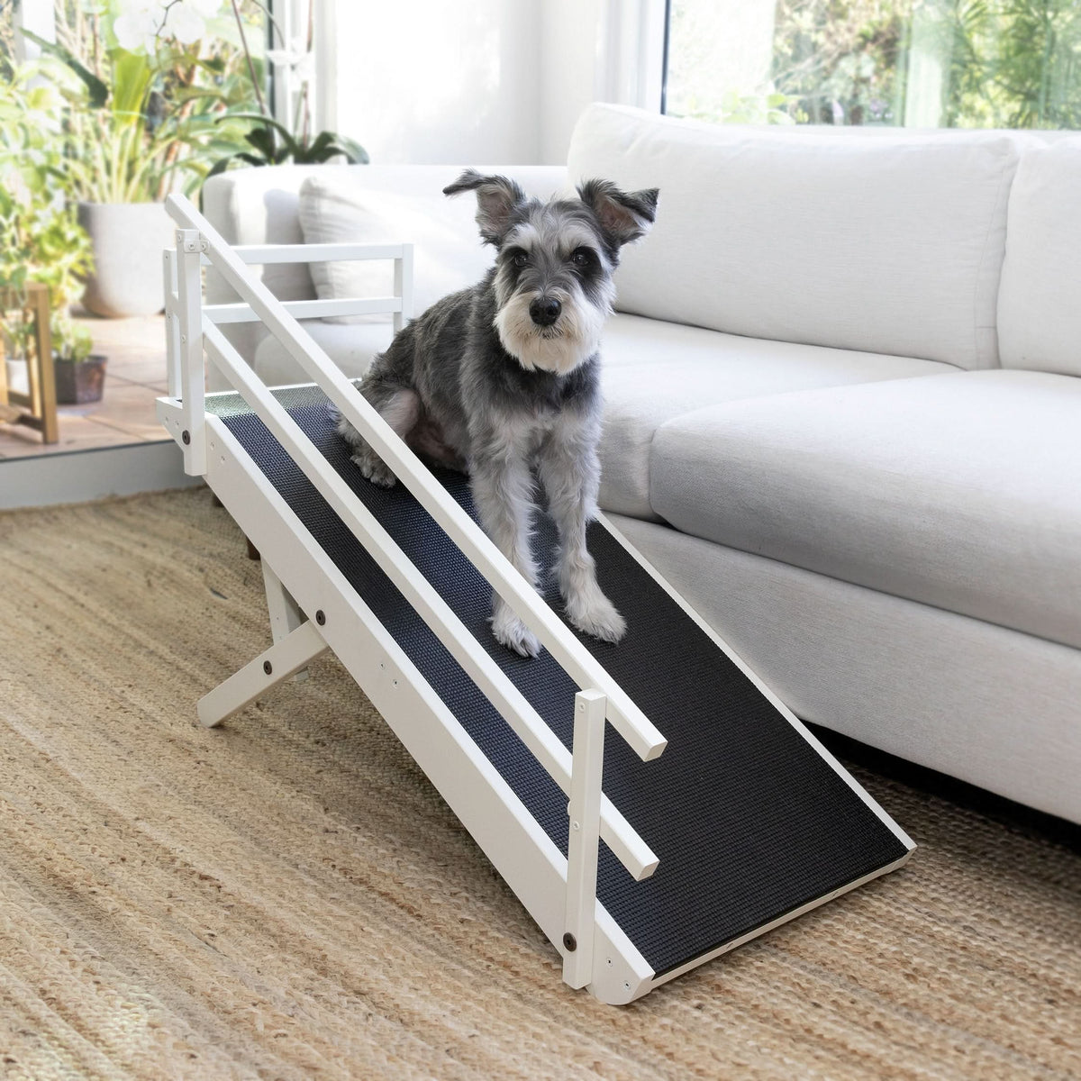 Foldable Non Slip Dog Ramp for Couch, Snow White / With Rails