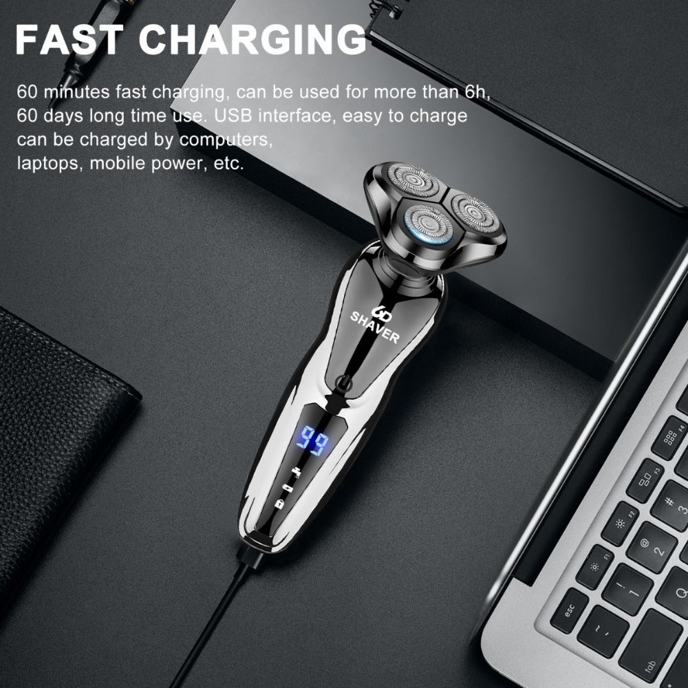 Electric Shaver 3D Floating Head with LED Battery Indicator, Rechargeable Power and Wet/Dry Use in 1- or 2-Pack