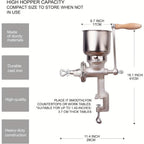 Cast Iron Grain Mill Manual Grain Grinder, Hand Crank Food Mill, High Hopper with Clamp & Shield