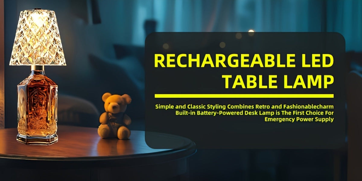 Rechargeable LED Bottle Table Lamp 2 Pack – Crystal Acrylic Wine Bottle Design, 2000mAh Cordless, 3 Color Modes