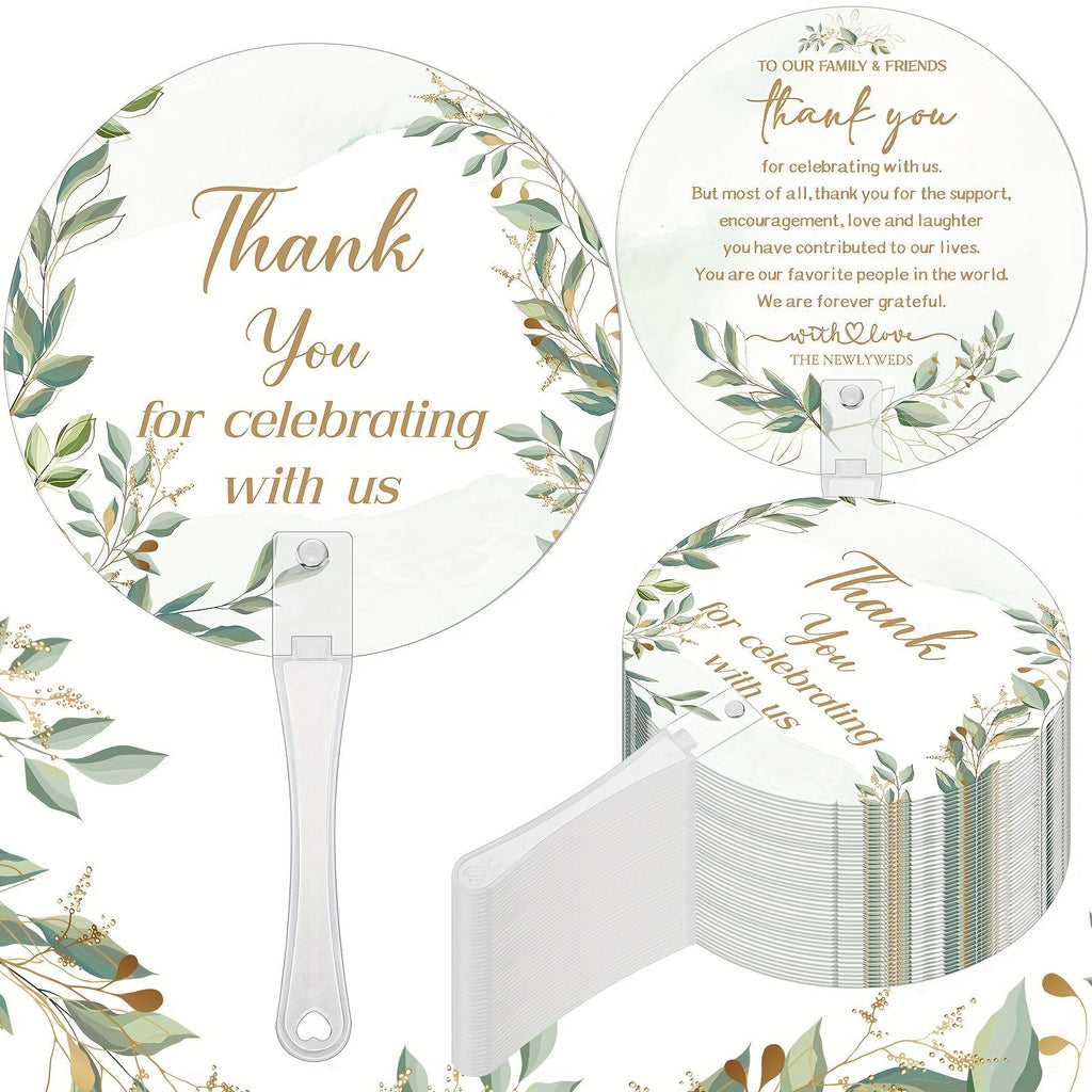 Wedding Hand Fans 100pcs Bulk Plastic Handheld Fans with Handle Greenery Leaf Design Cooling Fans for Ceremony Bridal Shower Party Guests