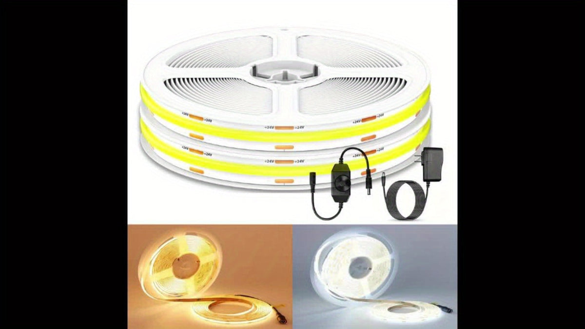 COB LED Strip Light 4800LEDs 32.8FT No – High Density Dimmable Knob Switch Ultra-Thin 8mm Flexible for Home, Desk and Accent Lighting