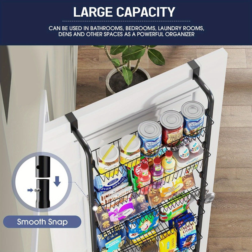 Over Door Pantry Storage Organizer 6 or 8-Tier Metal Spice Rack in Black or White for Kitchen Use