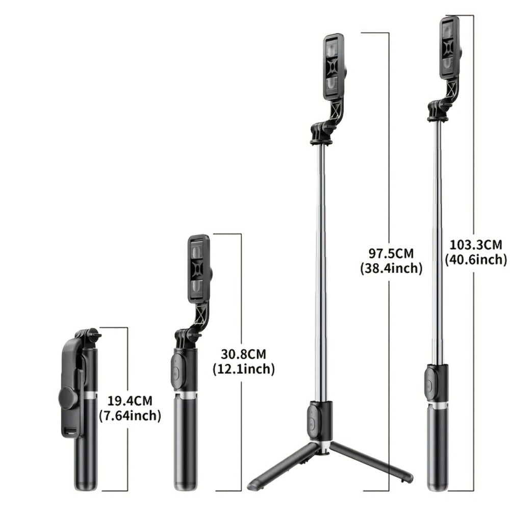 40.6-Inch Black Selfie Stick Tripod with Rotating Phone Head, Fold-Out Floor Base and Remote
