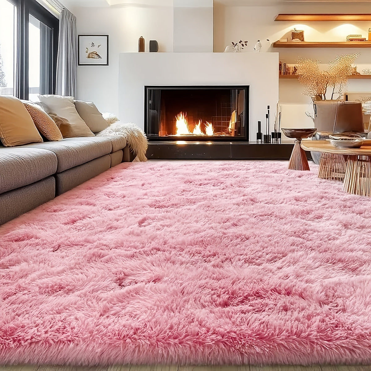 Area Rug for Bedroom, 8x10 Fluffy Shag with 1.8-Inch Plush Pile and Nine Colors for Bedroom or Living Room