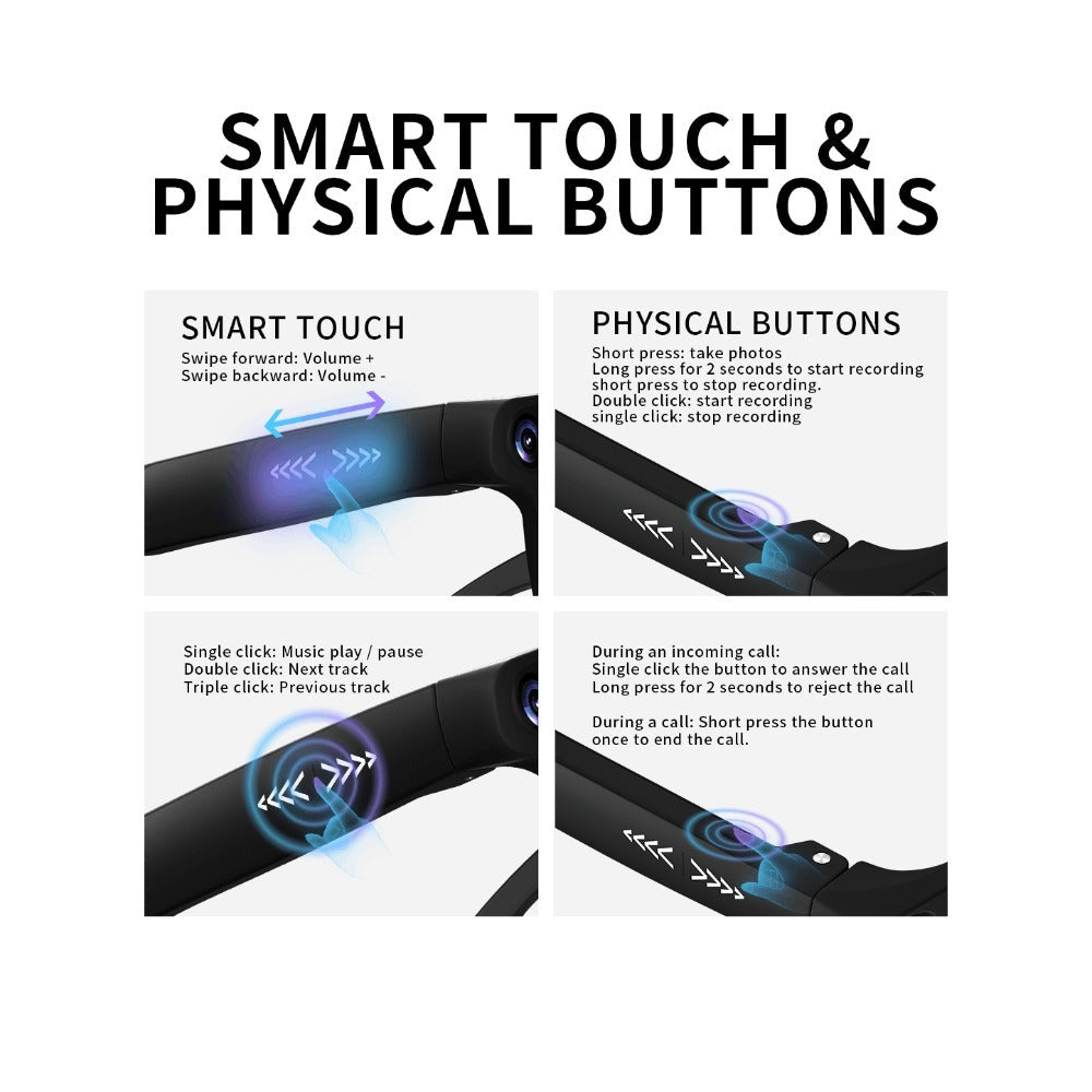 Smart Glasses with Camera and Bluetooth, 8MP Camera Eyewear with HD Video, Translation, Object Recognition