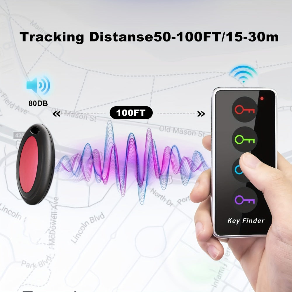 RF Key Finder 4 Receivers No App Required, Wireless Item Locator 131ft Range with LED Flashlight