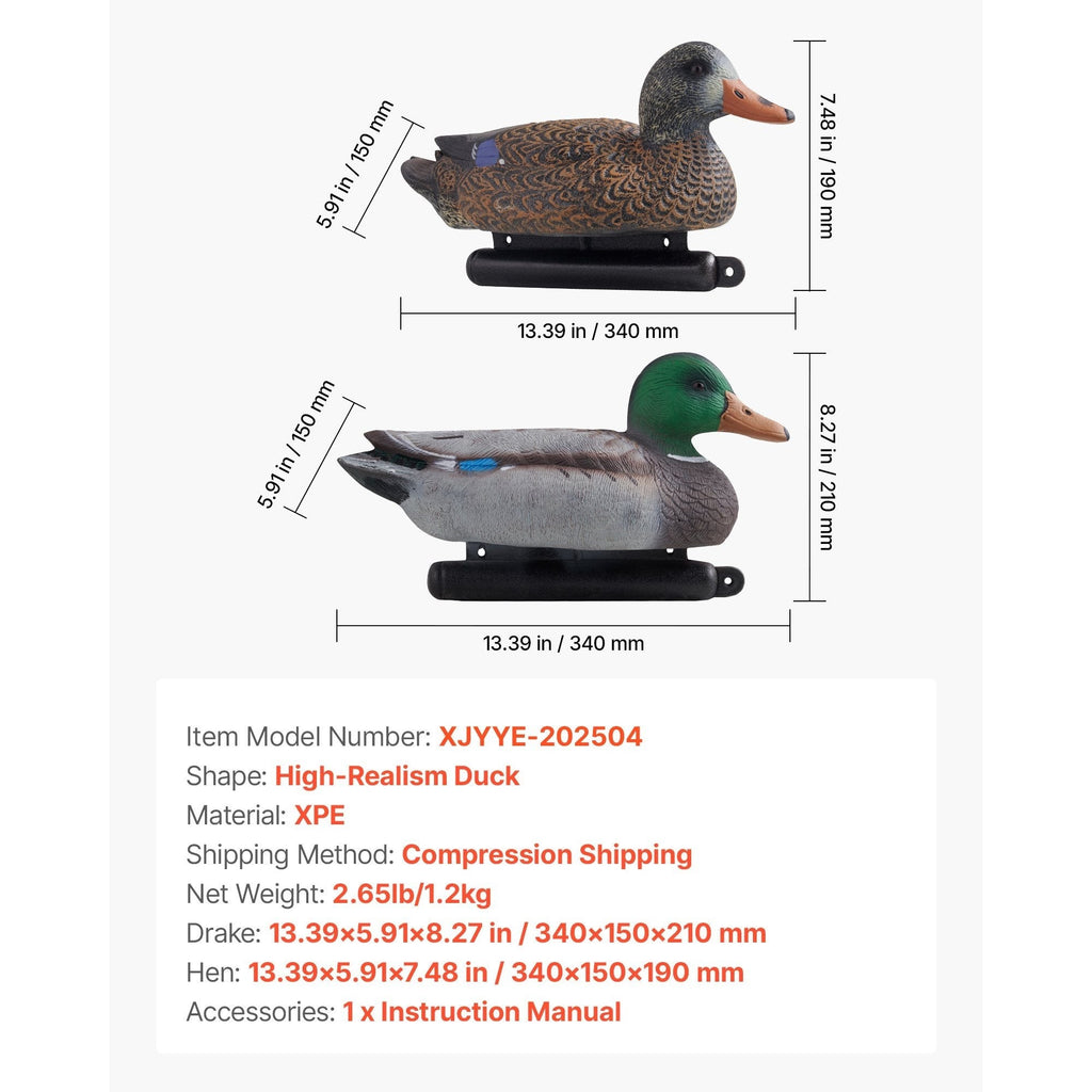 Duck Decoys 6-Pack – Realistic Floating Teal Decoy Set with Bionic Painting, XPE Compression Storage, 3 Male & 3 Female Ducks for Hunting