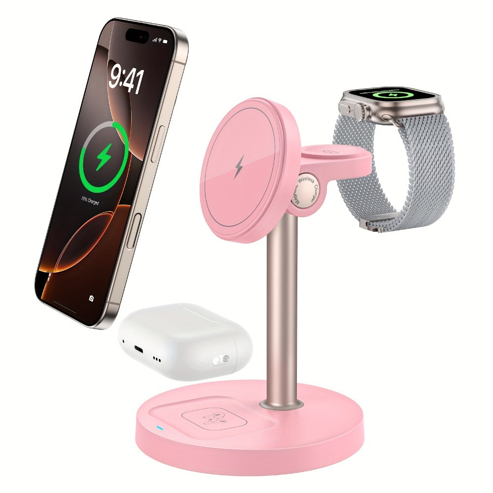 Wireless Charging Station, 3-in-1 Qi-Labeled Stand for iPhone, Apple Watch and AirPods Models in Six Colors