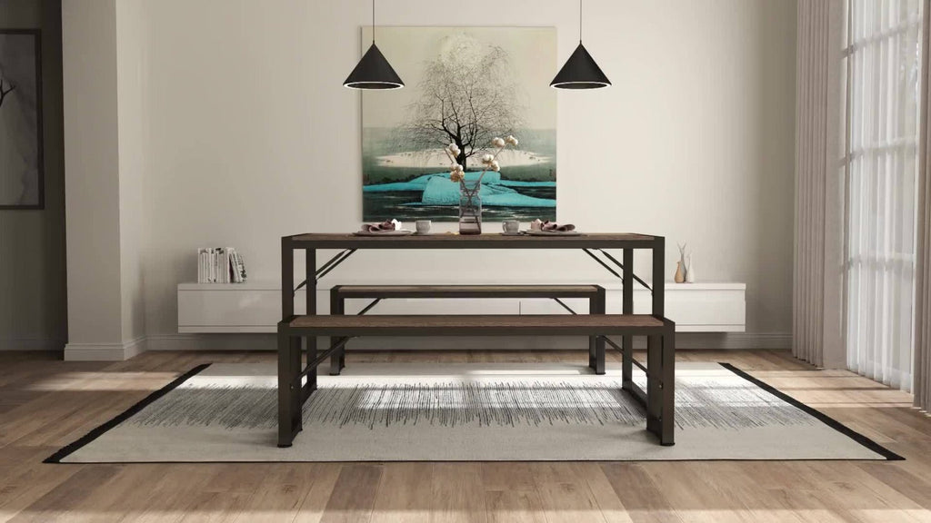 45.5-Inch Three-Piece Dining Table Set with Rectangular Table, Two Backless Benches and Three Colors