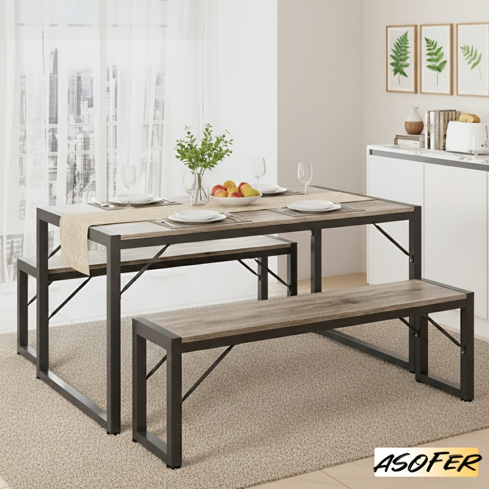 45.5-Inch Three-Piece Dining Table Set with Rectangular Table, Two Backless Benches and Three Colors