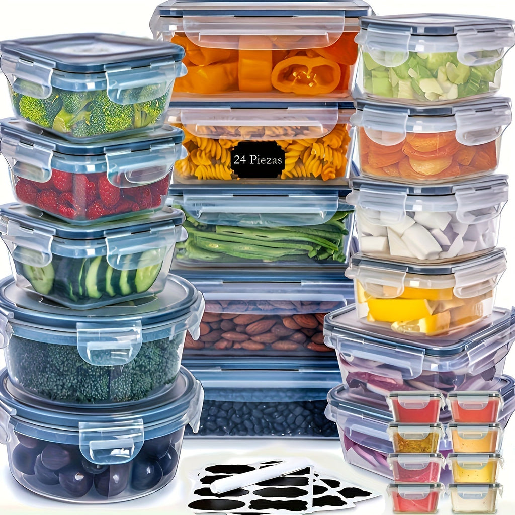 Food Storage Containers 48-Piece Multi-Shape Set with 24 Boxes, 24 Lids and Eight Sizes for Kitchen and Pantry Organization