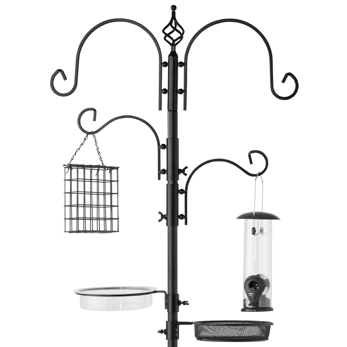 Four-Hook Steel Bird Feeding Station, Black