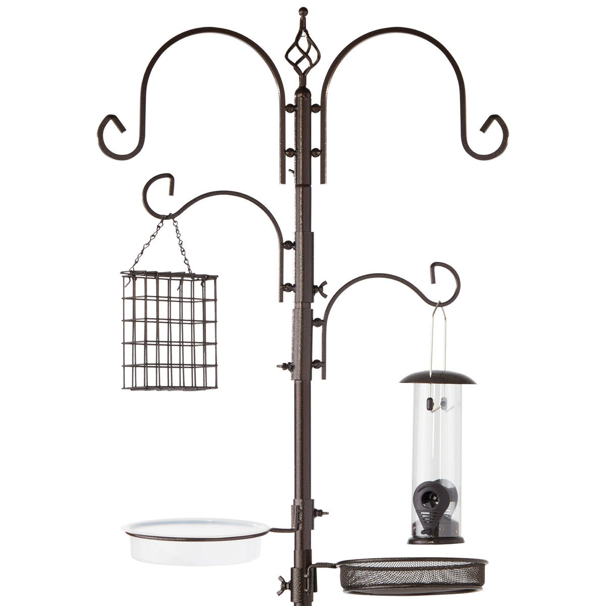Four-Hook Steel Bird Feeding Station, Bronze