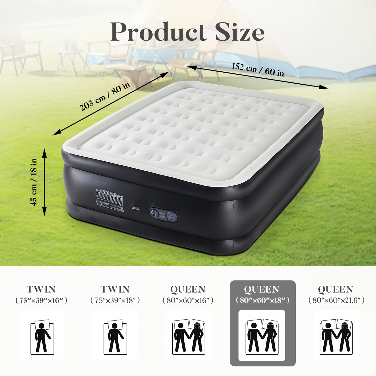 Camping Air Mattress with High-Capacity Pump – Anti-Deformation Honeycomb PVC Construction, Soft Flocking Top for Comfort
