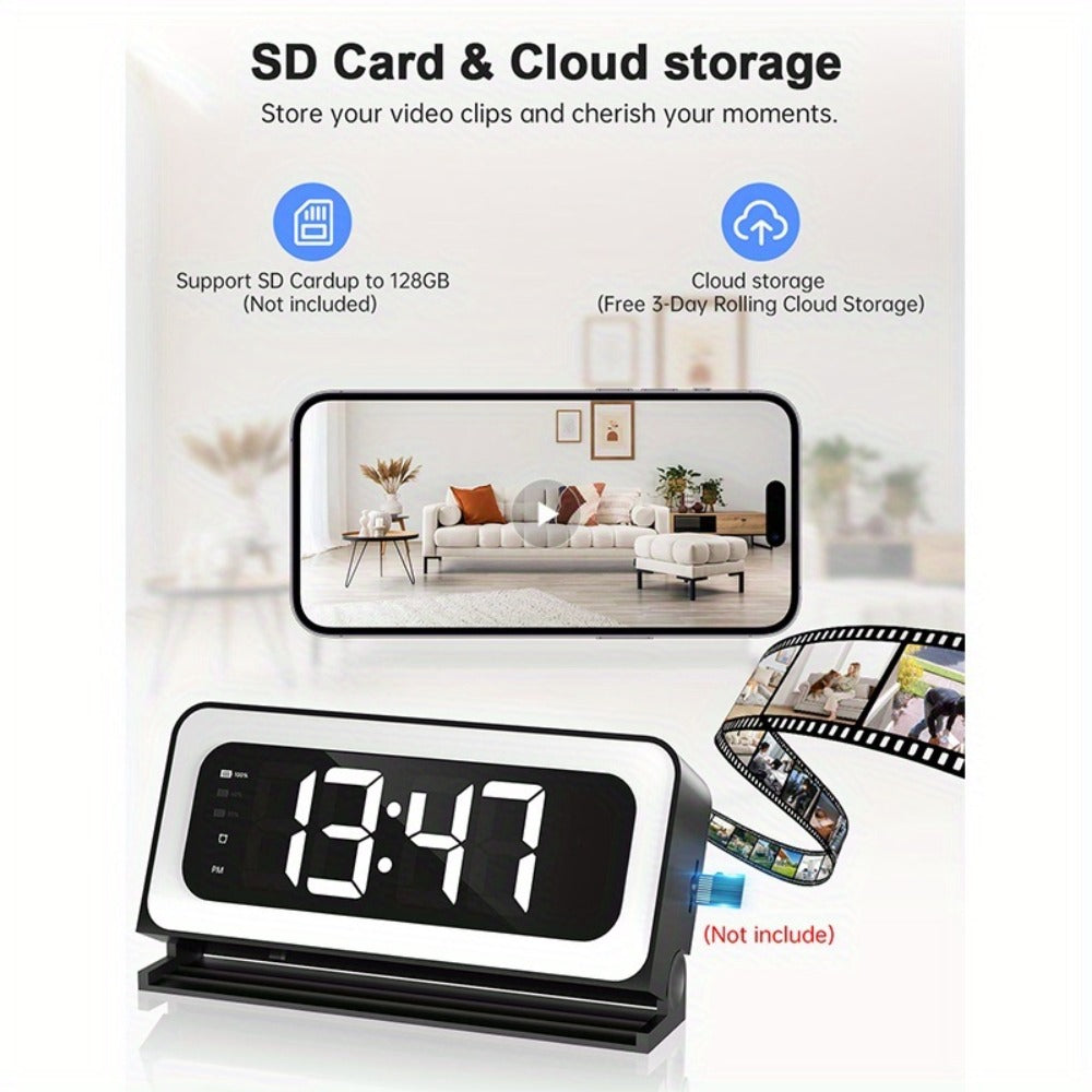 Security Camera 2K Clock-Format Model with Dual-Band WiFi, Color Night Vision, Motion Detection and Two-Way Talk
