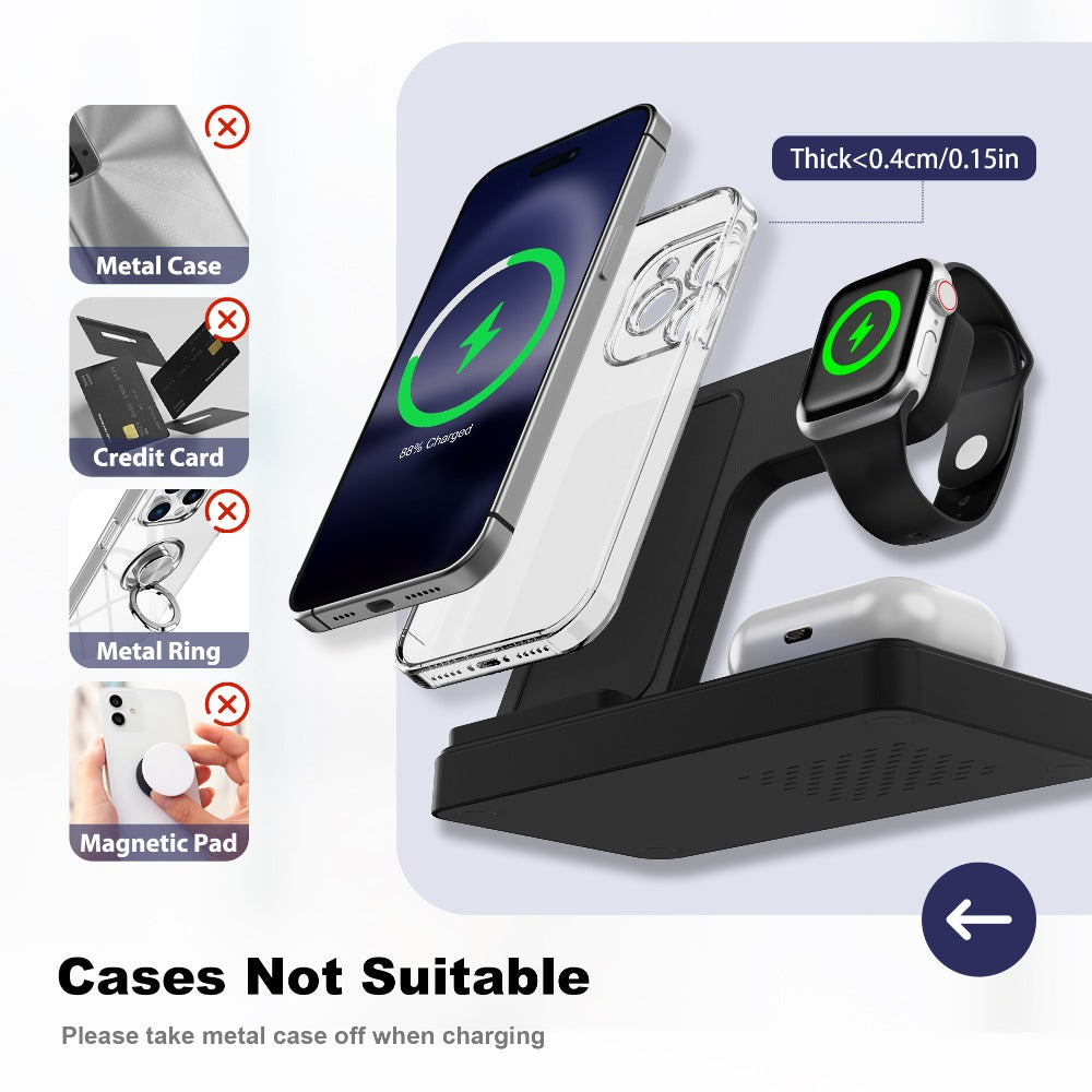Wireless Charging Station, MagSafe-Compatible 3-in-1 15W Stand in Sky Blue, White, Pink or Black