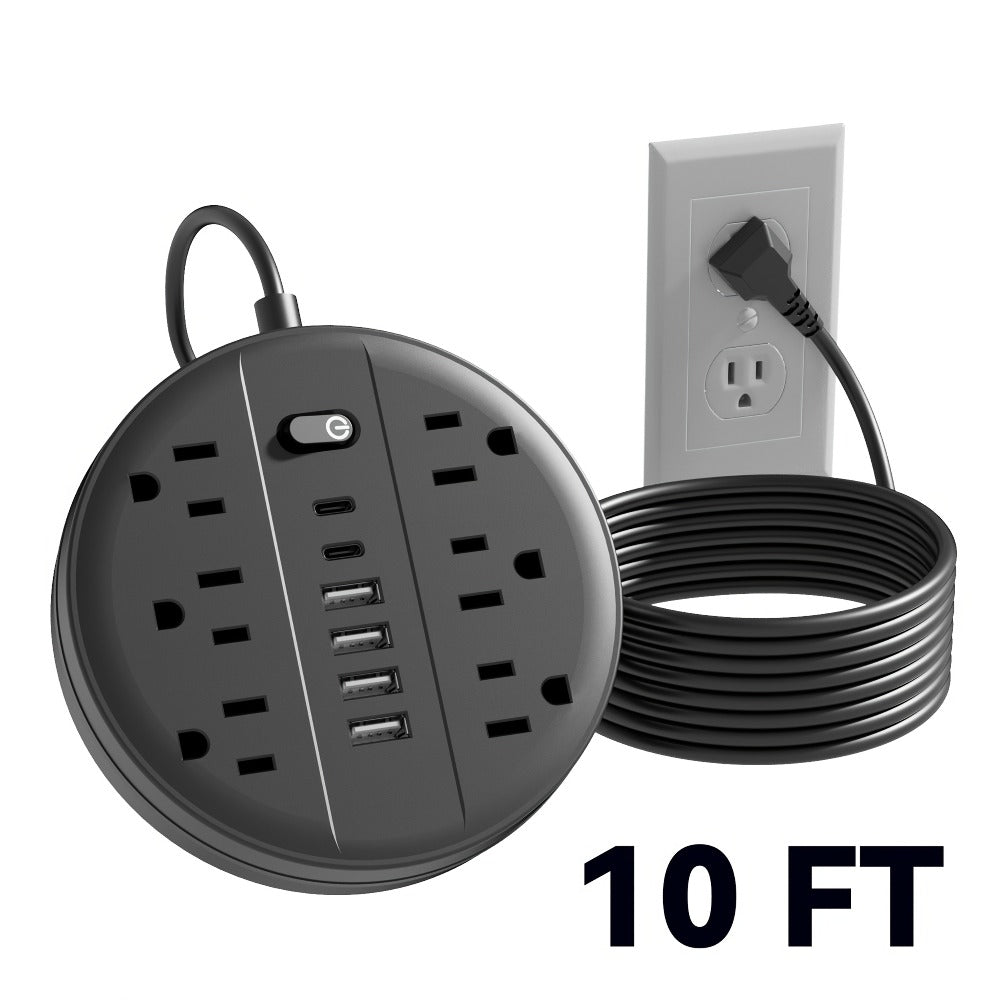 Power Strip 12-in-1 Wall-Mount Surge Protector with 6 AC Outlets, 4 USB-A, 2 USB-C and Three Cord Lengths