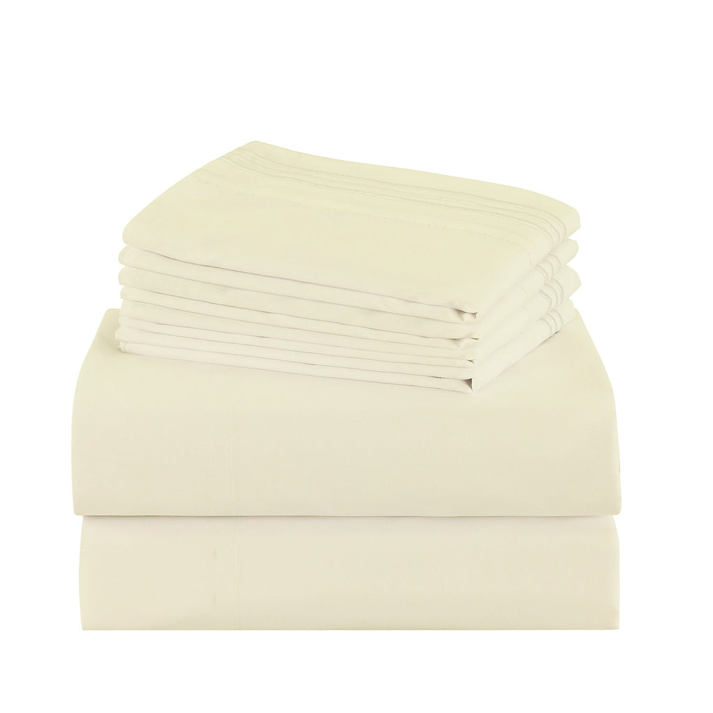Bed Sheet Set 100 GSM Microfiber in 4- or 6-Piece Configuration with Four Sizes and Twelve Solid Colors