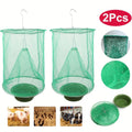 Green Hanging Mesh Fly Trap Cages with Removable Bait Bowls in Two-Pack or Four-Pack Options
