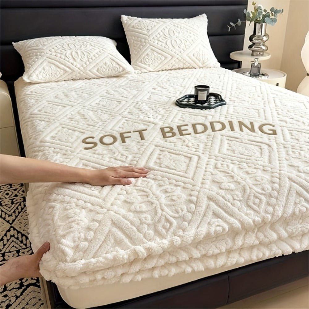 Bed Sheets, Single Jacquard-Knit Embossed Fitted Sheet with 11.4-Inch Pocket, Five Colors and Twin-to-King Sizes