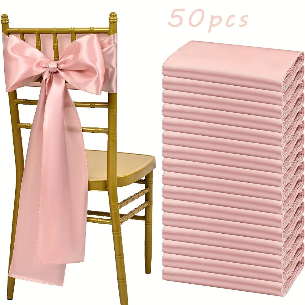 Satin Chair Sashes Bows 50pcs, 7x108 Inch Chair Waist Belt Bow Ties for Wedding Reception, Banquet