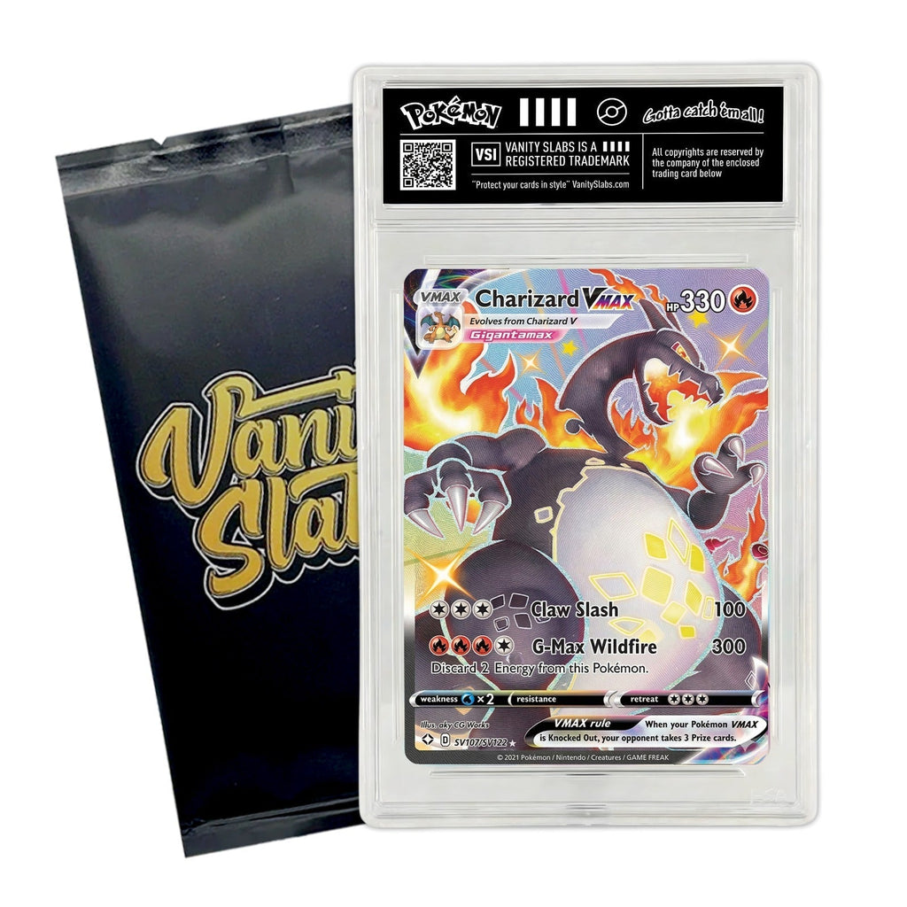 Pokemon Rare Card Slab Bundle – Ultra or Double Rare Pokémon Card Sealed in Vanity Slabs Display Case with 10 Bonus Holo Cards | EX V VMAX