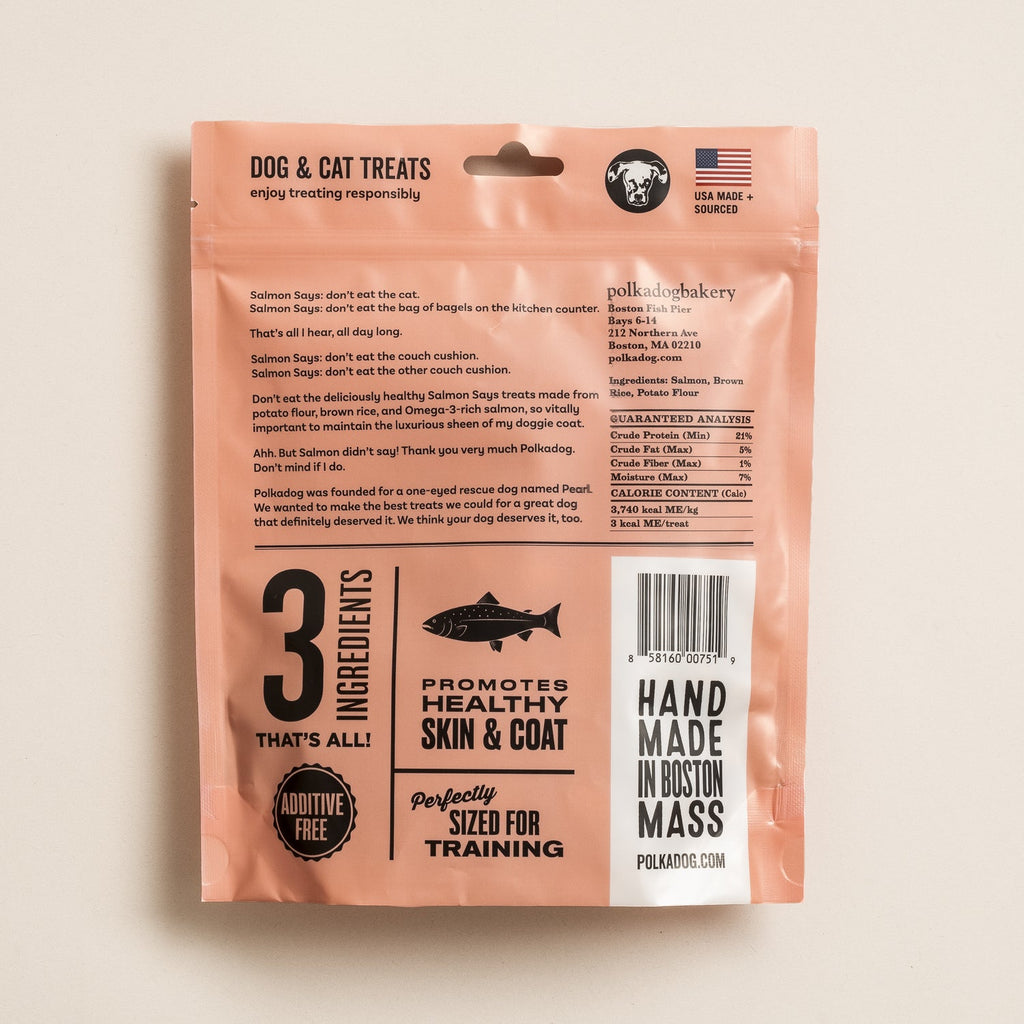Back of the Polkadog Salmon Says Training Bits pouch