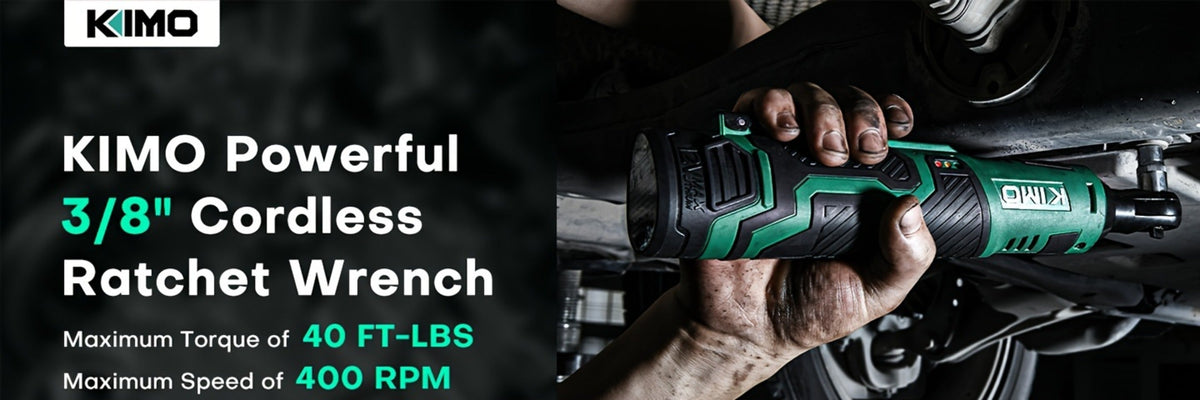Power Tools KIMO 12V 3/8 Inch Cordless Ratchet Wrench with 40 ft-lb Torque, 400 RPM and Socket Set