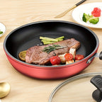 Cast Iron Frying Pan Non-Stick with Lid 9.45 Inch - Powder Coated Skillet Compatible with Induction Gas Electric Stove