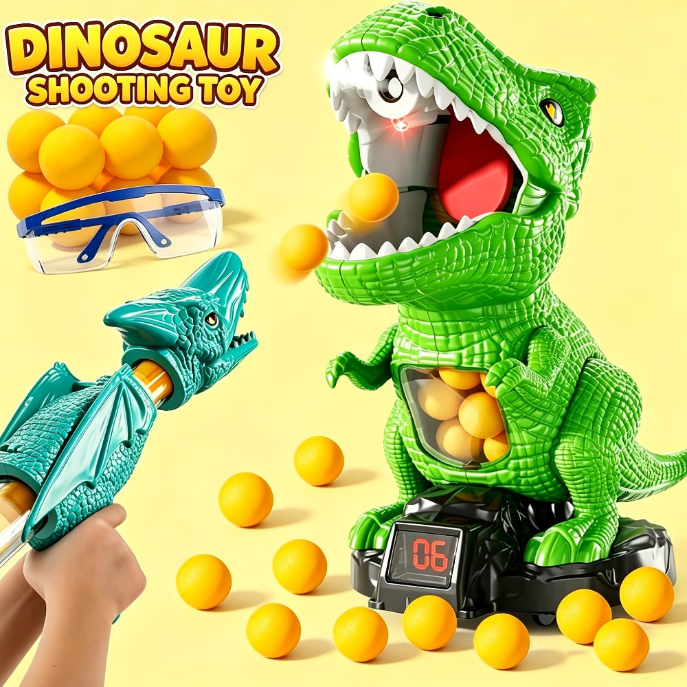 Dinosaur Shooting Game Toy with Sound Light & Spray, Movable Dino Target Launcher Set with Foam Bullets & Goggles for Boys Kids Ages 3+