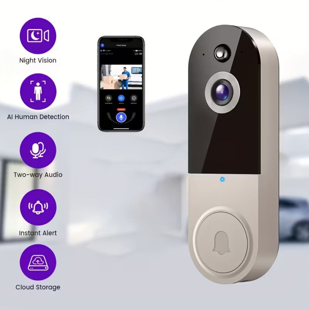 Video Doorbell 2K Wireless Camera with Night Vision, Two-Way Audio, Rechargeable Power and Local Storage Support