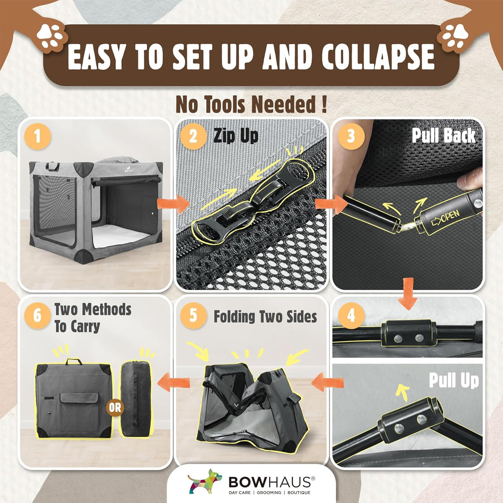 Soft Dog Crate Collapsible 4 Mesh Door – Portable Travel Dog Kennel, 360° Ventilation, 2 Ways to Fold, Indoor Outdoor Car Use